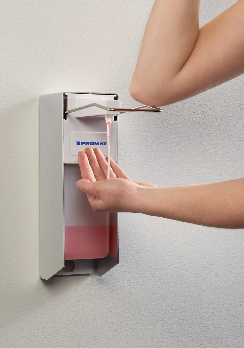 PROMAT Desinfektions- und Seifenspender 1 l mit Hebel, ABS, weiß, Wand- oder Säulenmontage