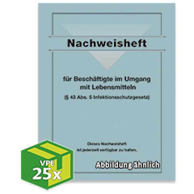 Nachweisheft gem. § 43 Infektionsschutzgesetz (Variante), 4/16-seitig, VKE 25 Stück, 40 VKE