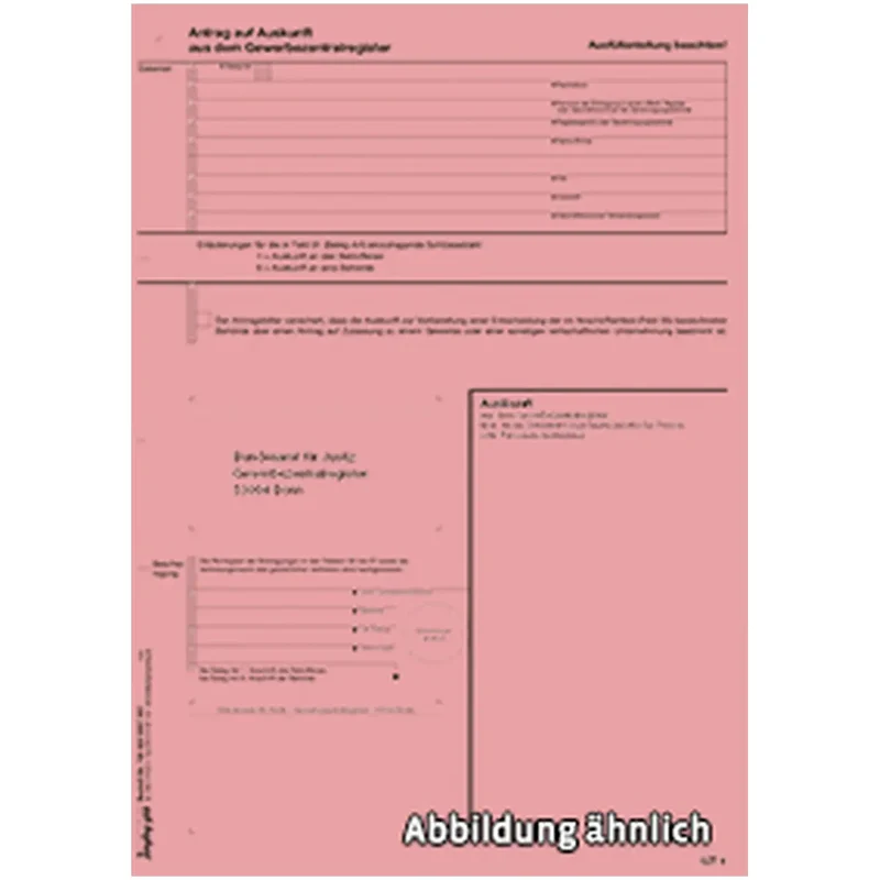 GZR 4 Antrag auf Auskunft aus dem Gewerbezentralregister (juristische Person), A4, 100 Stück