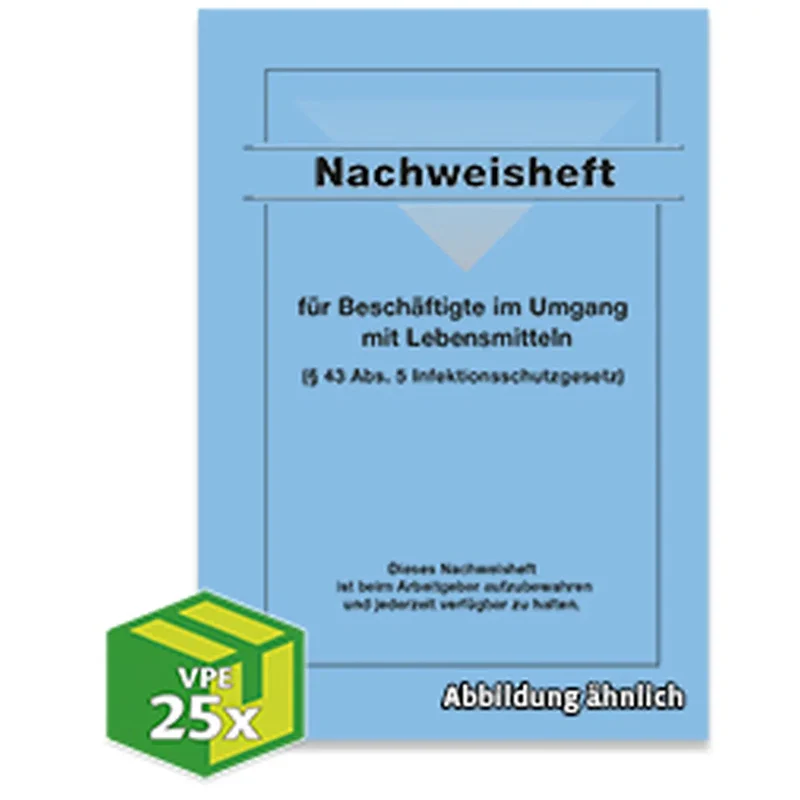 Nachweisheft gem. § 43 Infektionsschutzgesetz, 4/16-seitig, VKE 25 Stück, 40 VKE