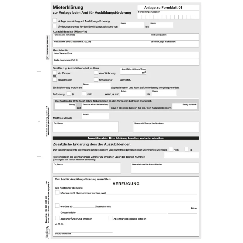 Mieterklärung, DIN A4, weiß, 80 Stück