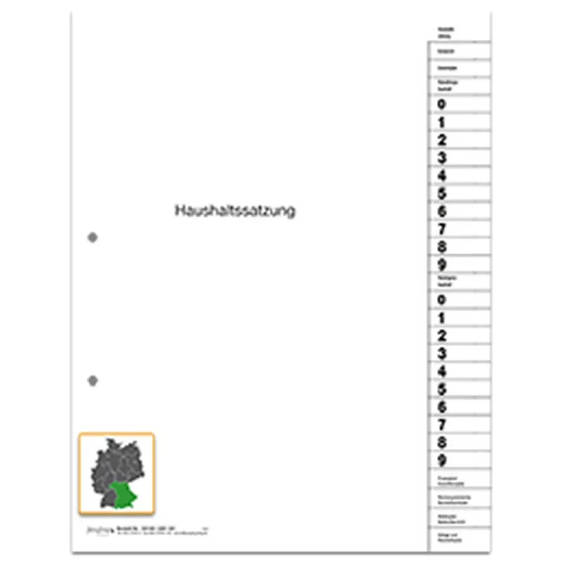 Register- Satz Haushaltssatzung, 29-teilig, DIN A4 hoch (Lochung links, Registerstanzung rechts), 10 Satz