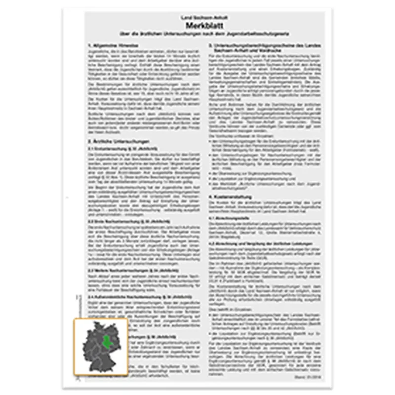 Merkblatt über die ärztl. Untersuchungen nach dem JArbSchG, DIN A4, 80 Satz