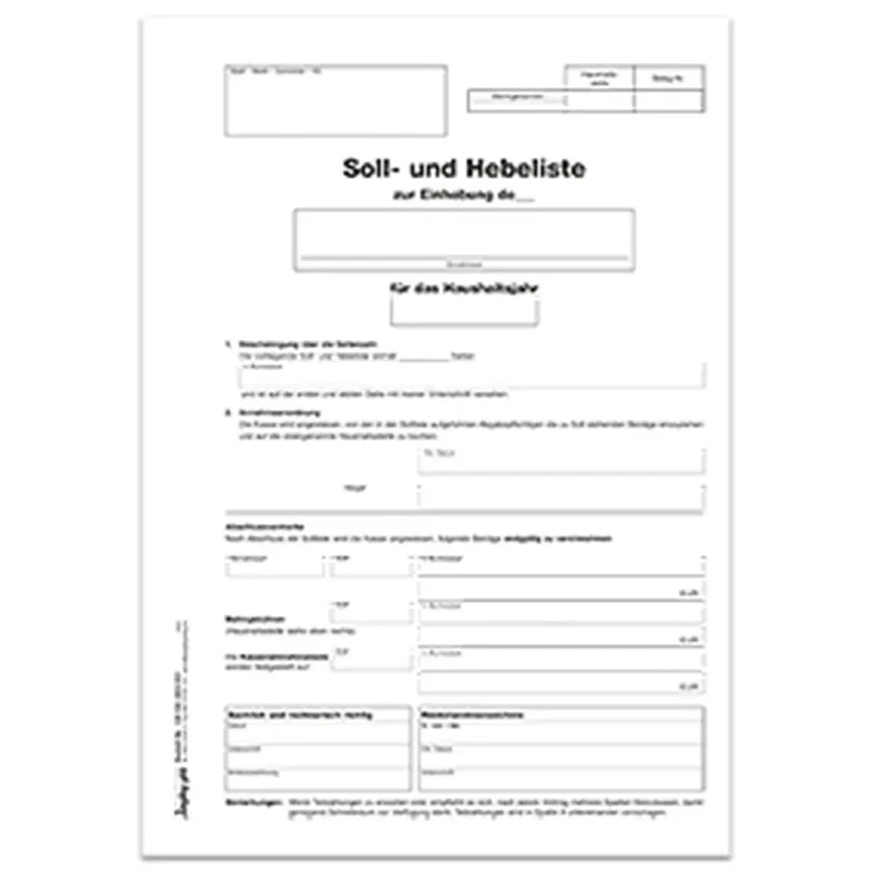 Soll- und Hebeliste - Titelbogen, DIN A4 4-seitig, 25 Stück