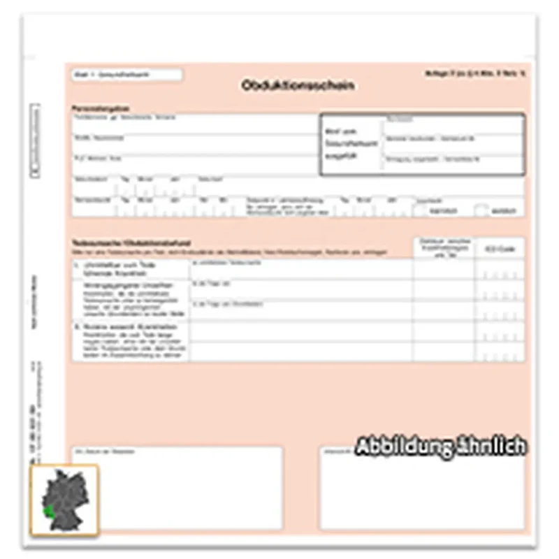 Obduktionsschein, Rheinland-Pfalz, 2/3 DIN A4 2-fach, 50 Satz