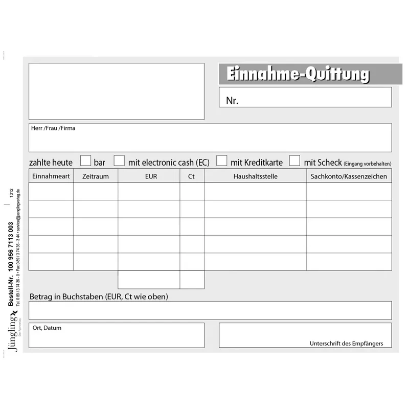 Quittung für mehrere Forderungen, mit laufender Nummer, mit Haushaltsstelle, Block, A6, 50 Satz, 3-fach, 10 Block