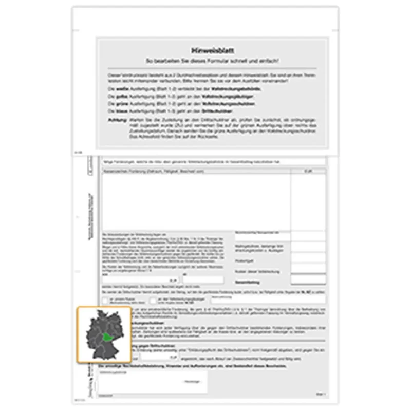 Pfändungs- und Einziehungsverfügung div. Forderungen (Thüringen), A4, 9-fach, 50 Satz