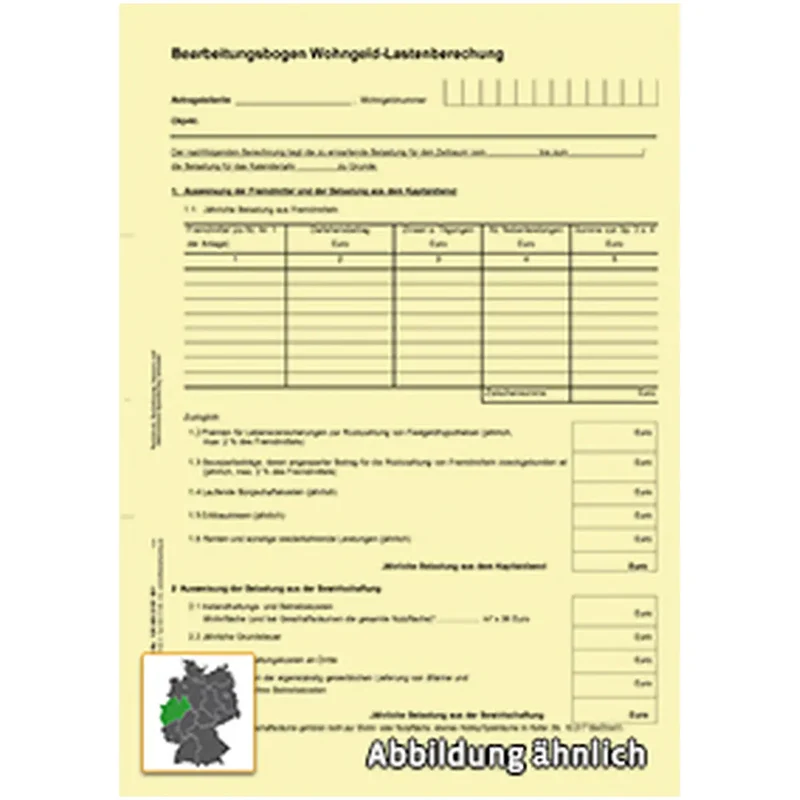 Wohngeld - Lastenberechnung, A4 gelb, 25 Stück