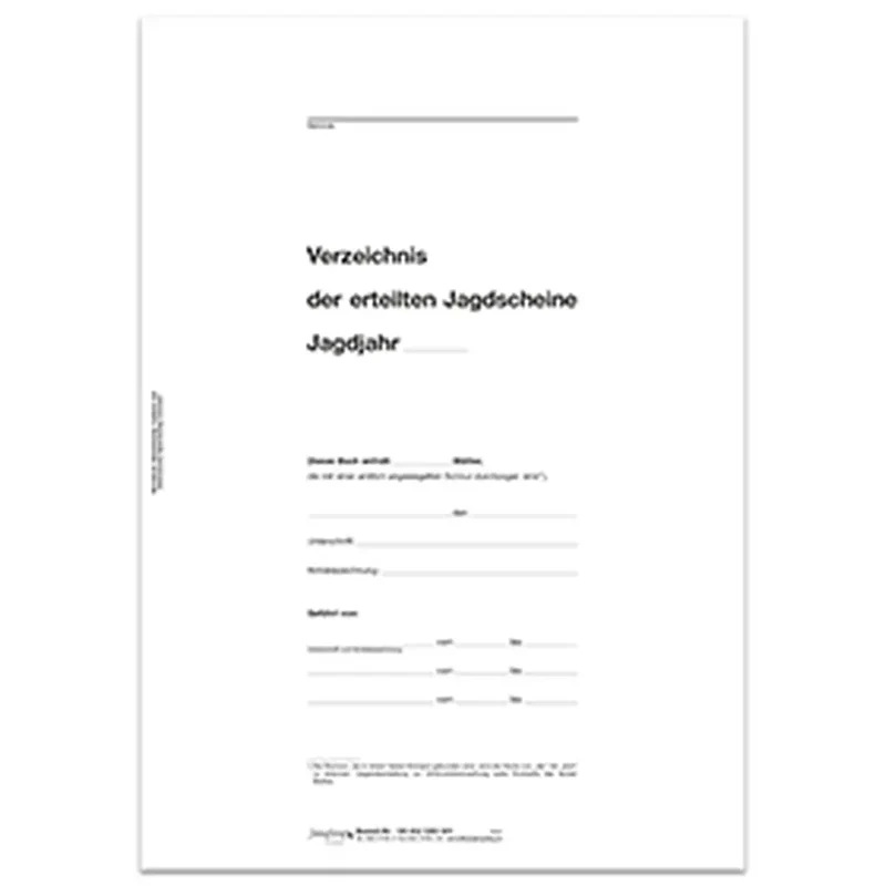 Verzeichnis der erteilten Jagdscheine -Titelbogen-, 40 Stück