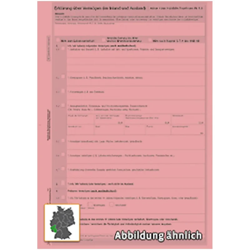 Erklärung über Vermögen (Anlage zum Antrag 107 410 1001 001), A4 rosa, 50 Stück