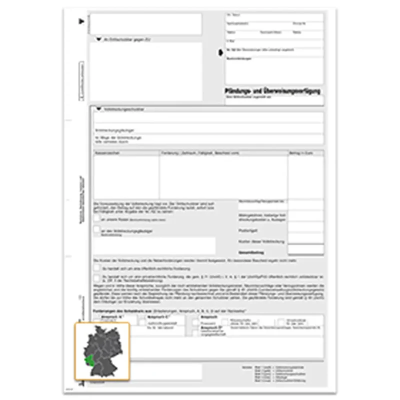 Pfändungs- und Überweisungsverfügung Kontenpfändung (Rheinland-Pfalz), A4 5-fach, 1000 Satz