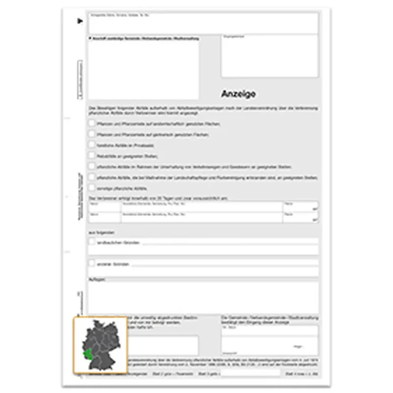 Anzeige zum Verbrennen von Abfällen (Rh-Pf), A4, 4fach, 500 Satz