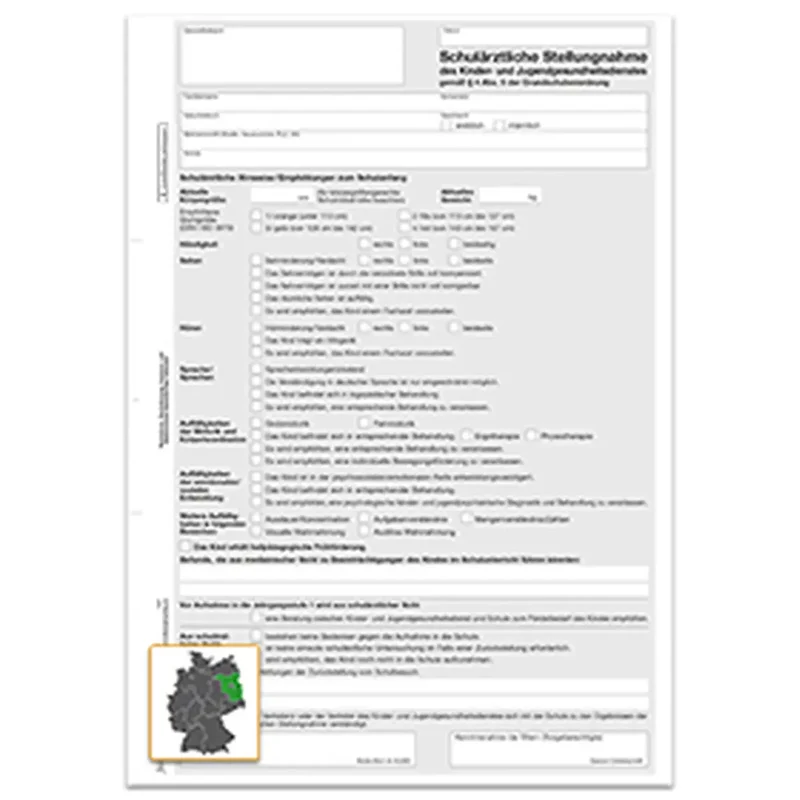 Schulärztliche Stellungnahme gemäß § 4 Grundschulverordnung, 2-fach, 3000 Satz