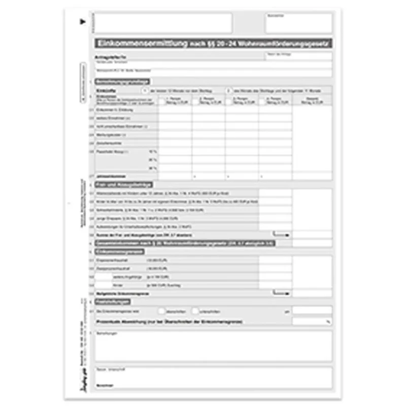 Einkommensermittlung nach §§ 20 - 24 WoFG, A4 2-fach, SD, (Variante), 3000 Stück