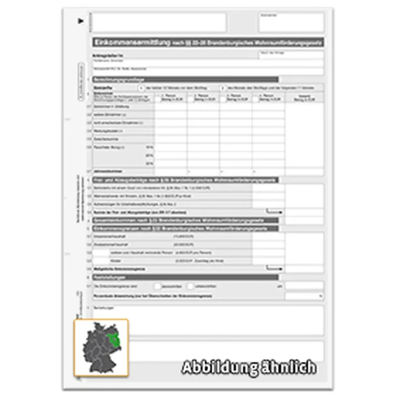 Einkommensermittlung nach §§ 22 - 26 BbgWoFG, A4 2-fach, SD, 2000 Stück