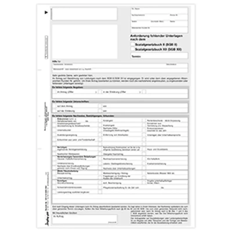 Anforderung fehlender Unterlagen nach SGB II, SGB XII, A4 2-fach, 1000 Satz