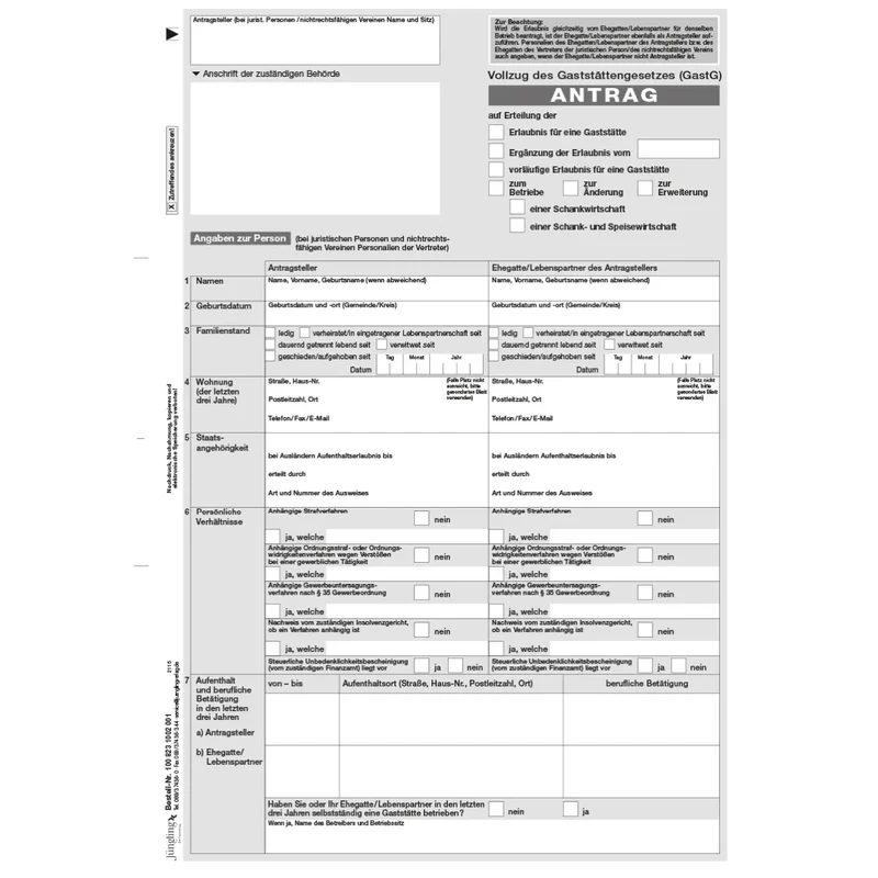 Antrag §§ 2, 11 GastG, (Variante) A4 4-seitig, 300 Stück