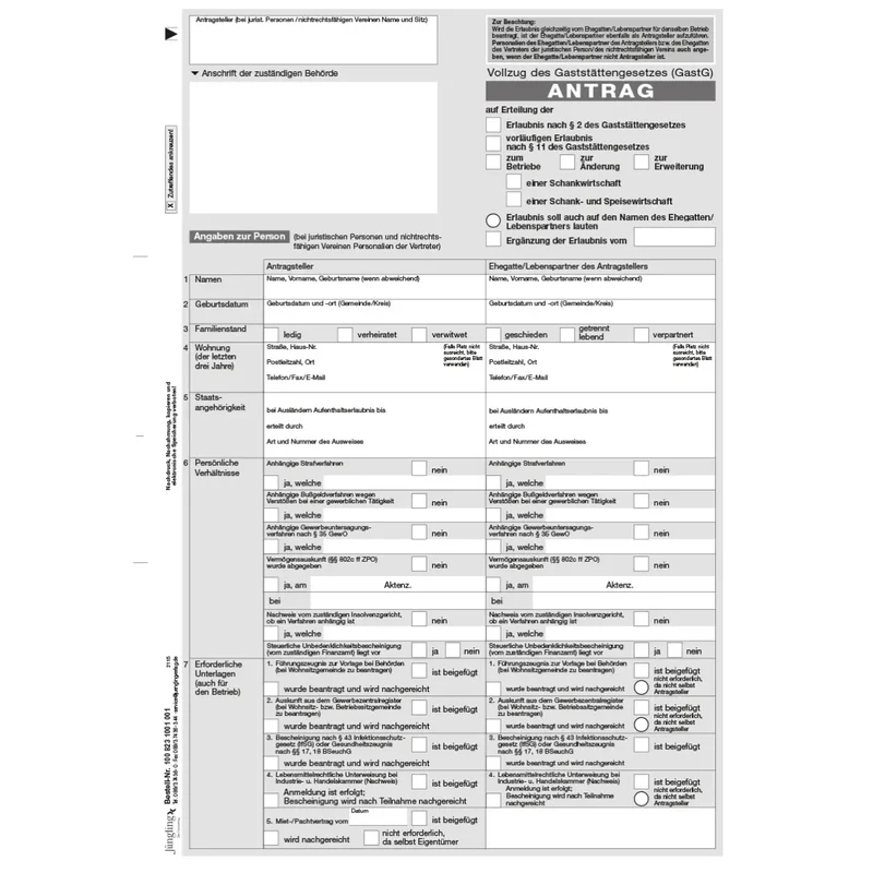 Antrag §§ 2, 11 GastG, A4 4-seitig, 2000 Stück