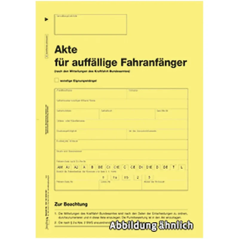 Akte für auffällige Fahranfänger, A4, 4-seitig, gelb, 500 Stück