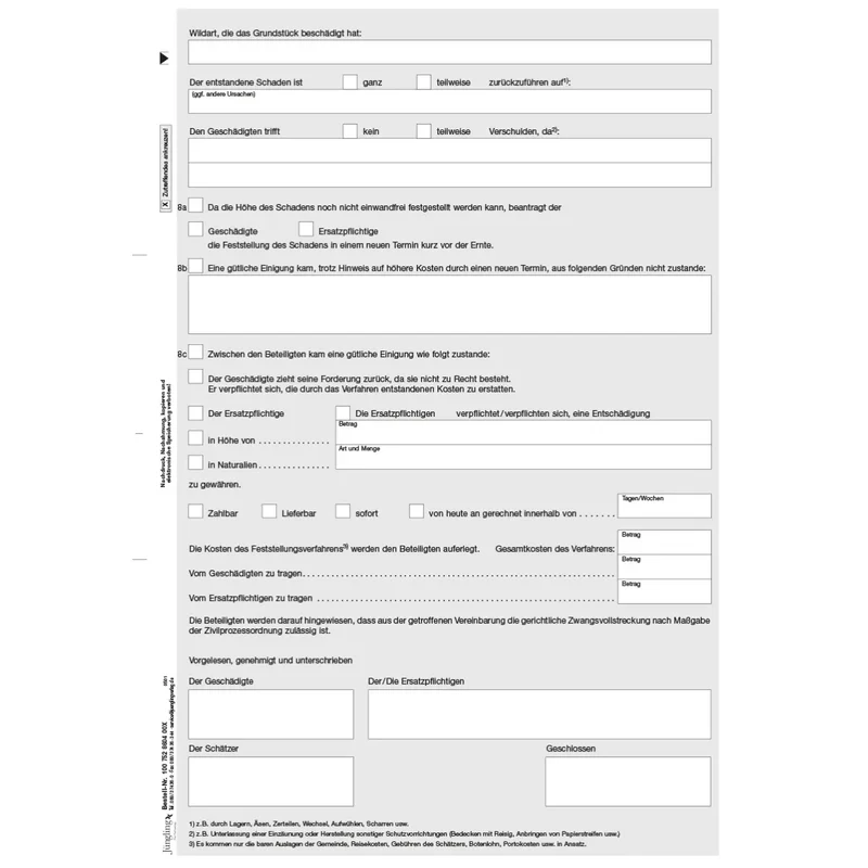Niederschrift über die Ermittlung von Wildschaden / Jagdschaden gütliche Einigung (Blatt 2), A4, geblockt zu je 50 Blatt, 3000 Stück