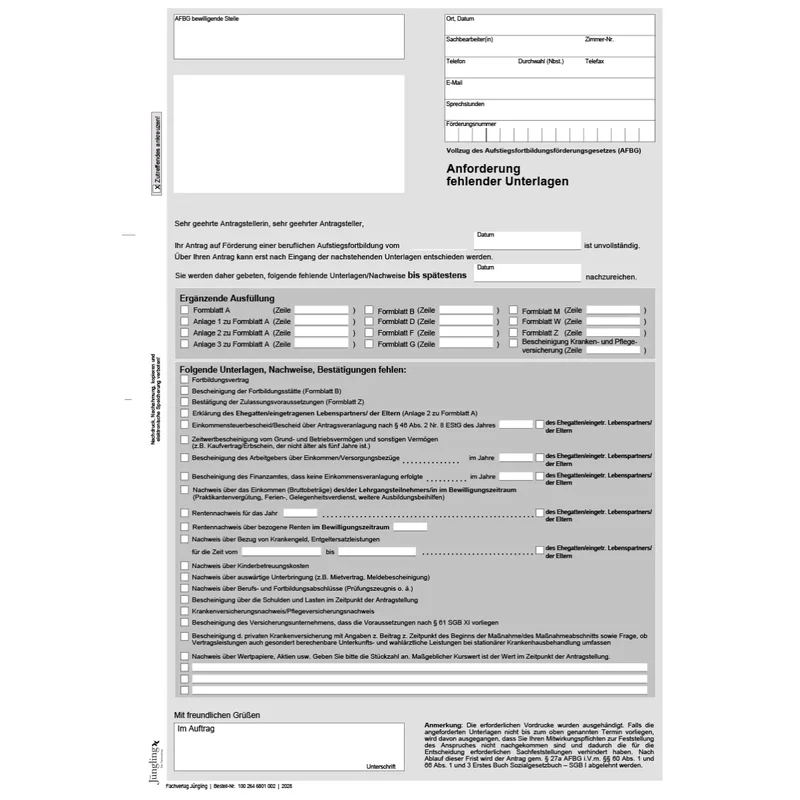 Anforderung fehlender Unterlagen, A4, 2-fach SD, 3000 Satz