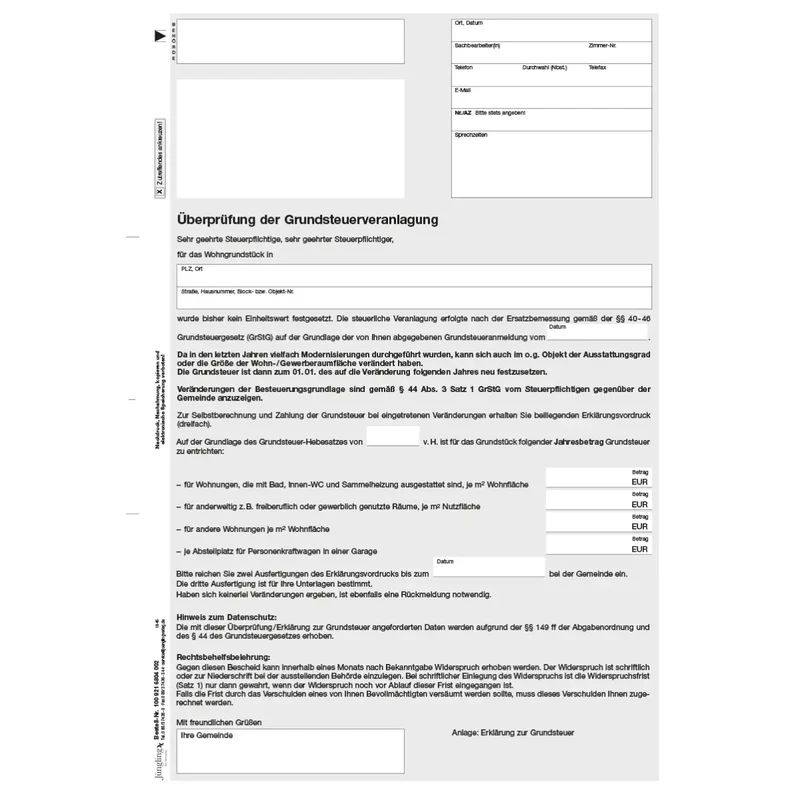 Anschreiben Grundsteuerüberprüfung (Neue Länder), A4 2-fach, 3000 Satz