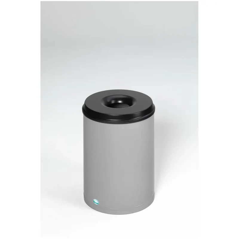 Papierkorb silber feuersicher 50 L Löschkopf schwarz