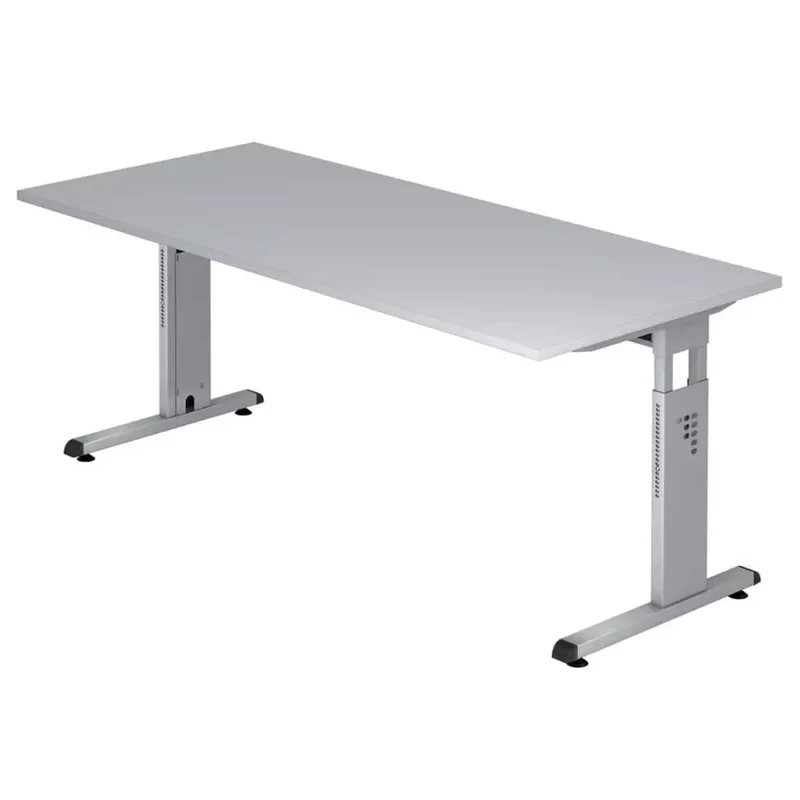 Schreibtisch C-Fuß - 180 x 65-85 x 80 cm, höhenverstellbar, Grau/Silber, mit Montageservice