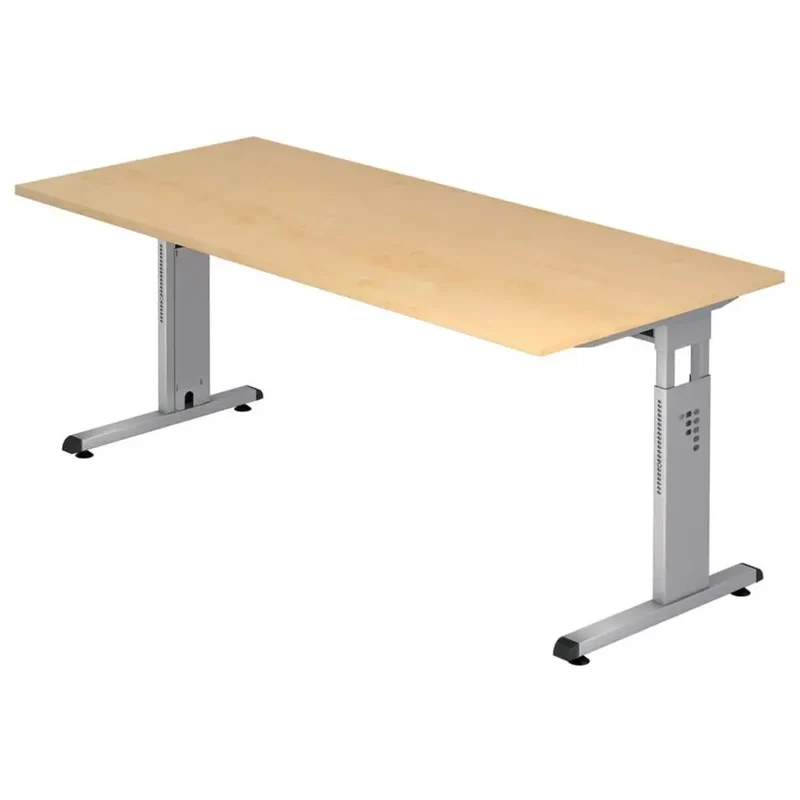Schreibtisch C-Fuß - 180 x 65-85 x 80 cm, höhenverstellbar, Ahorn/Silber, mit Montageservice