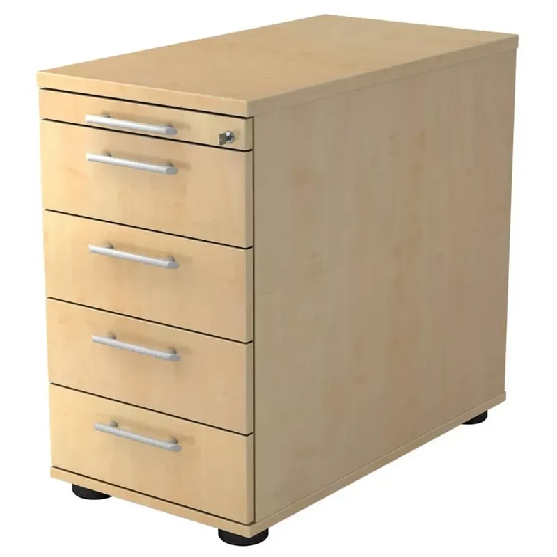 Standcontainer - 42,8 x 76 x 80 cm, 4 Schübe, Relinggriff, Ahorn, mit Montageservice