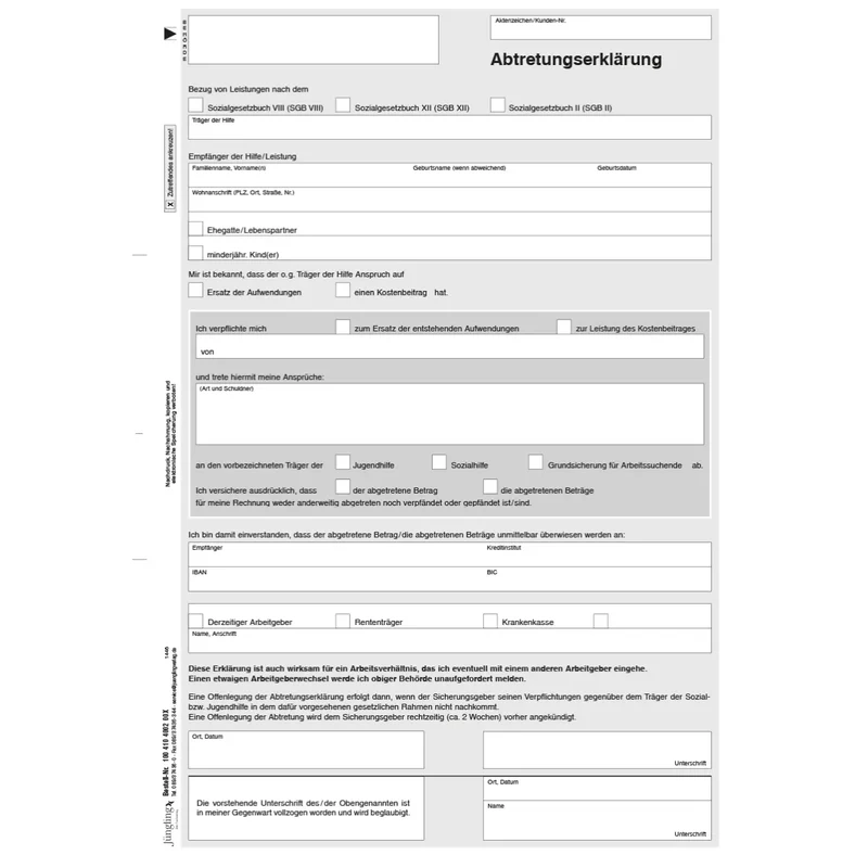 Abtretungserklärung, DIN A4, geblockt a 100 Blatt, SD, 50 Stück