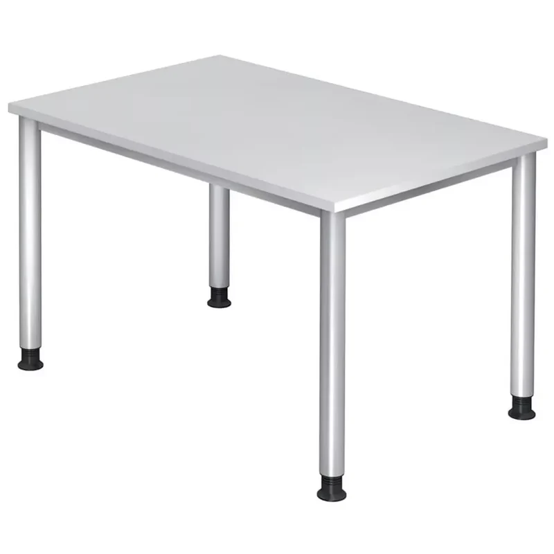 Schreibtisch 4-Fuß-Gestell rund - 120 x 68-76 x 80 cm, höhenverstellbar, Weiß/Silber