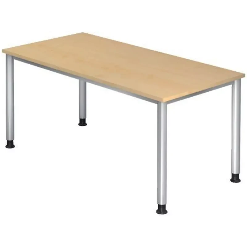 Schreibtisch 4-Fuß-Gestell rund - 160 x 68-76 x 80 cm, höhenverstellbar, Ahorn/Silber, mit Montageservice