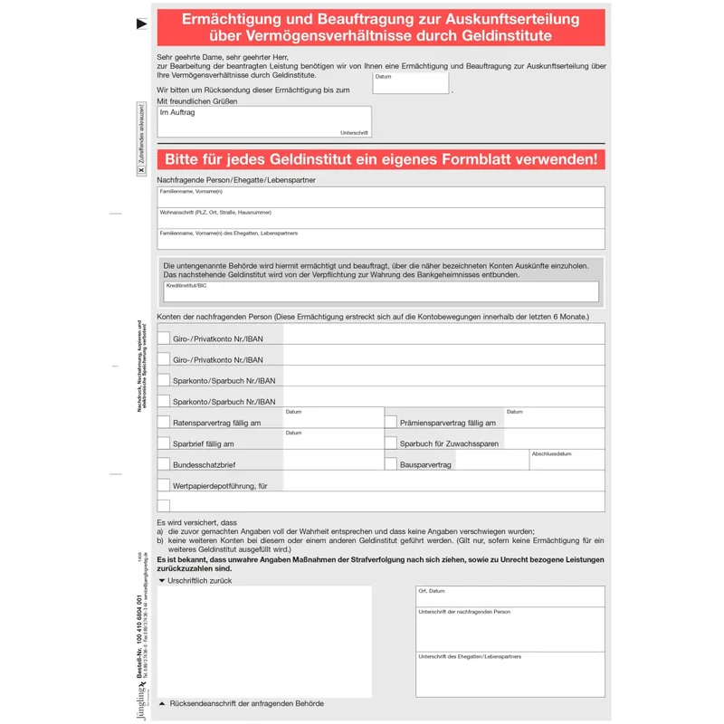 Ermächtigung zur Bankauskunft, DIN A4, 2000 Stück