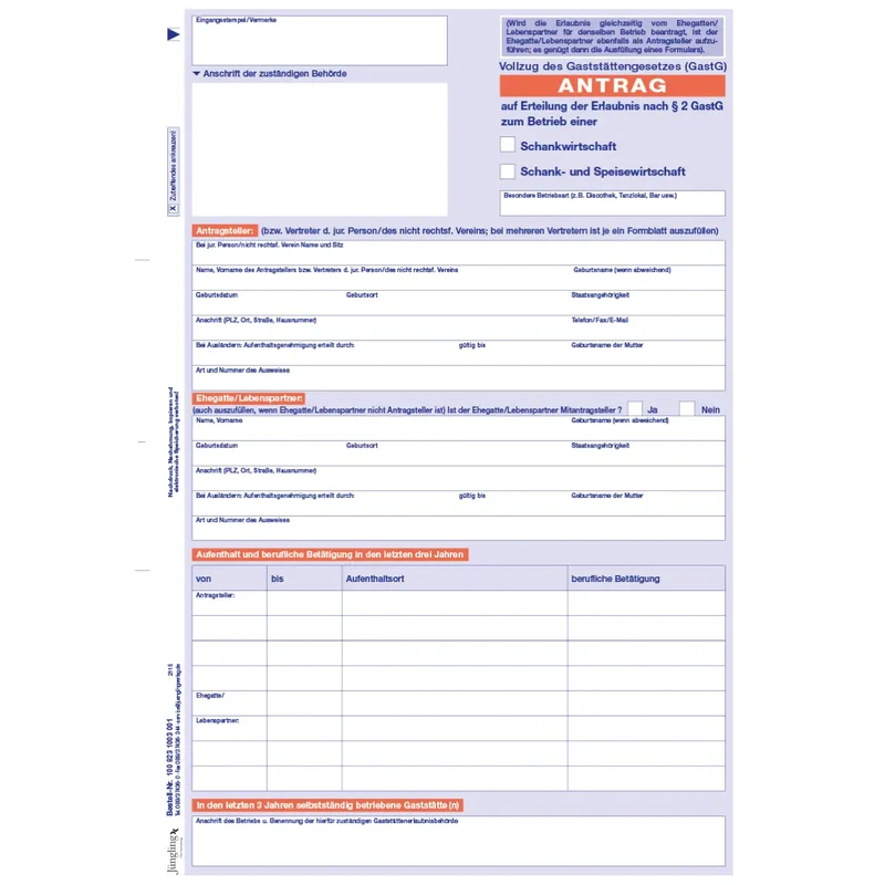 Antrag § 2 GastG, (Variante) A4 4-seitig, 3000 Stück