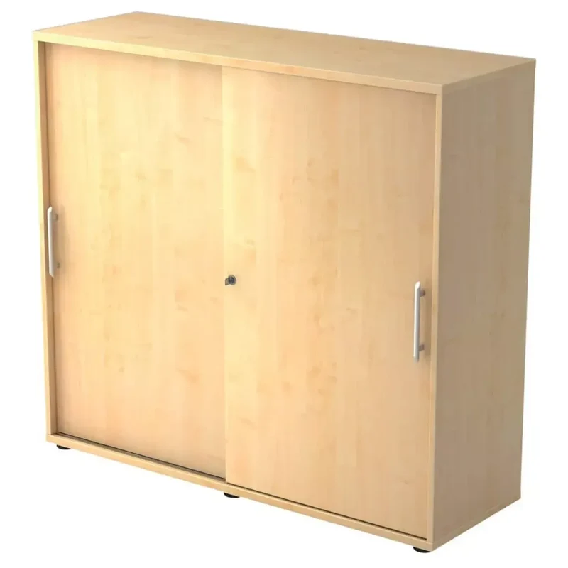 Schiebetürschrank - 3OH, 120 cm, Relinggriff, Ahorn/Ahorn, mit Montageservice