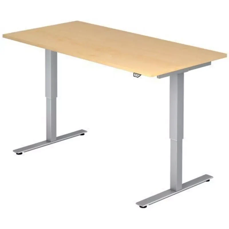 Sitz-Steh-Schreibtisch mit T-Fuß - 120 x 72-119 x 80 cm, elektr. höhenverstellbar, Ahorn