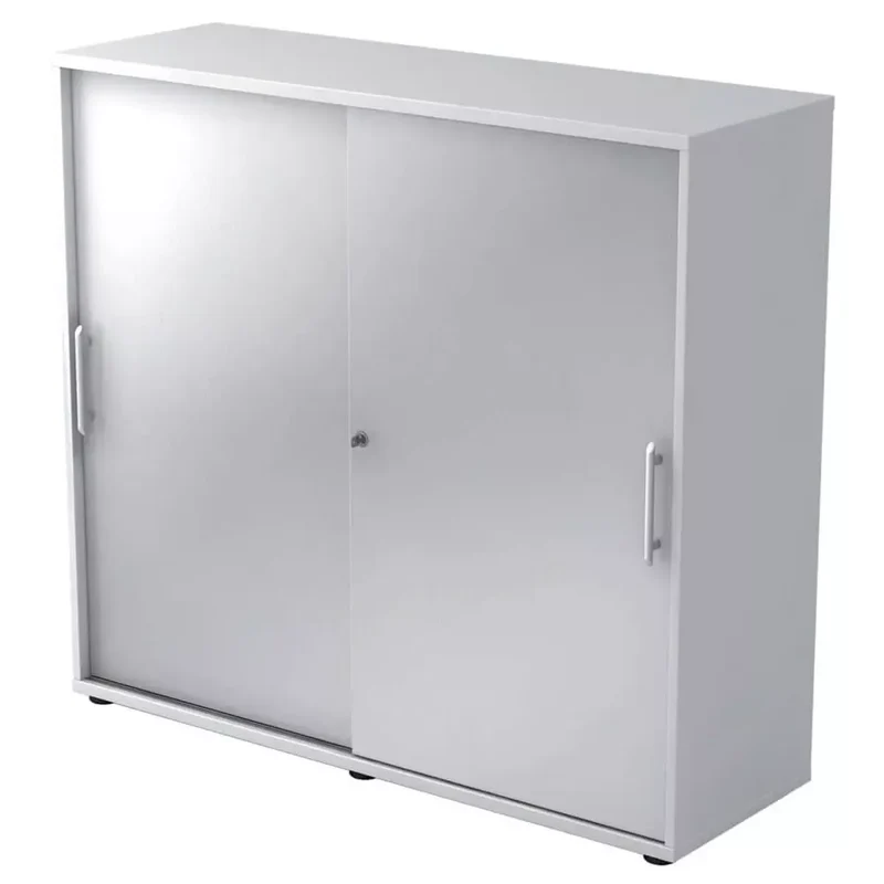 Schiebetürschrank - 3OH, 120 cm, Relinggriff, Weiß/Silber