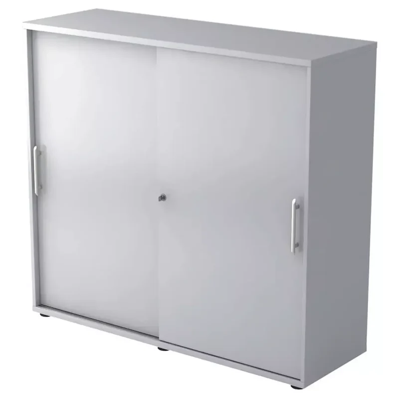 Schiebetürschrank - 3OH, 120 cm, Relinggriff, Grau/Grau