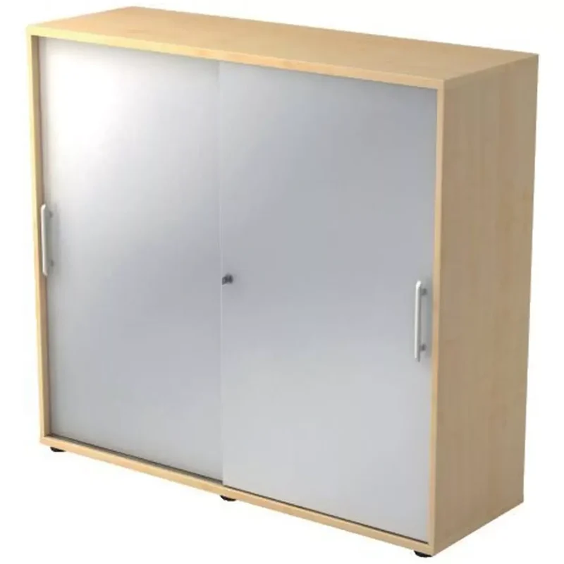 Schiebetürschrank - 3OH, 120 cm, Relinggriff, Ahorn/Silber