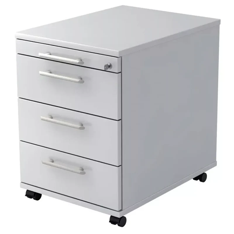 Rollcontainer - 42,8 x 59 x 58 cm, 3 Schübe, Relinggriff, Weiß, mit Montageservice