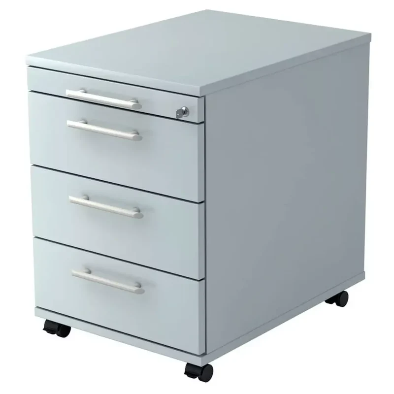 Rollcontainer - 42,8 x 59 x 58 cm, 3 Schübe, Relinggriff, Grau, mit Montageservice