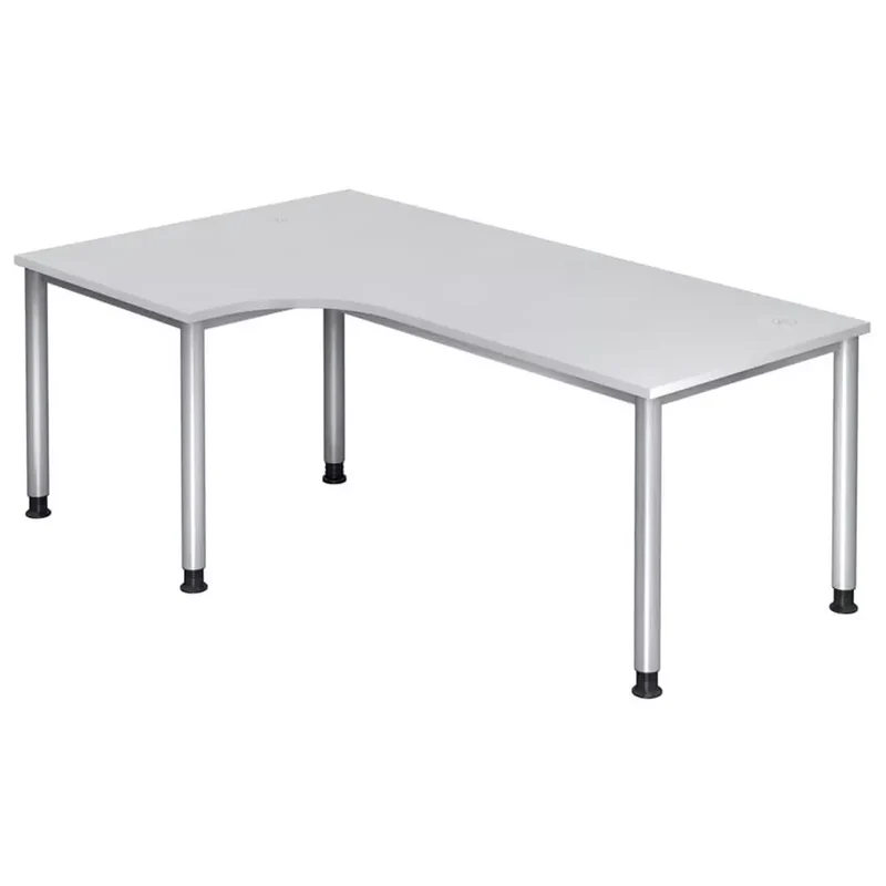 Winkeltisch 4-Fuß-Gestell rund -200 x 68-76 - 120 cm, höhenverstellbar, Winkel 90°, Weiß/Silber, mit Montageservice