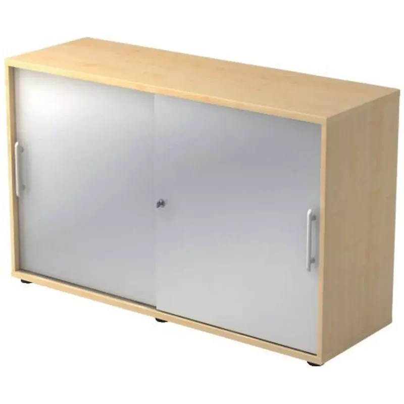 Schiebetürschrank - 2OH, 120 cm, Relinggriff, Ahorn/Silber