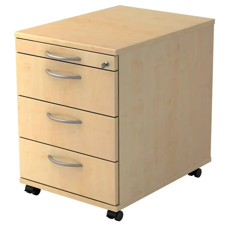 Rollcontainer - 42,8 x 59 x 58 cm, 3 Schübe, Bogengriff, Ahorn