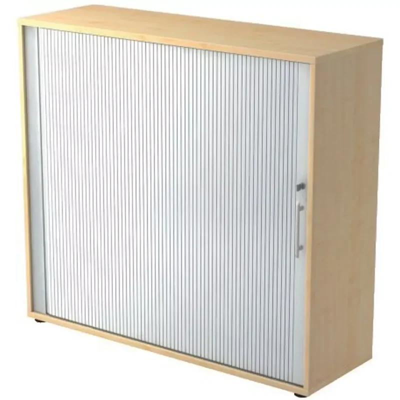 Rollladenschrank - 3OH, 120 cm, Relinggriff, Ahorn/Silber