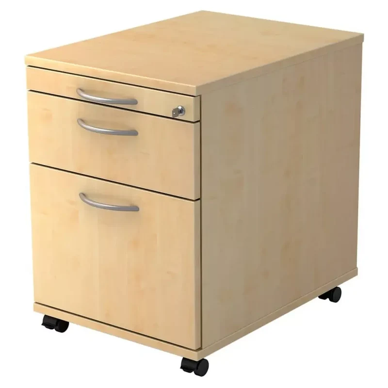 Rollcontainer - 42,8 x 59 x 58 cm, 1 Schub, Hängeregistratur, Bogengriff, Ahorn, mit Montageservice