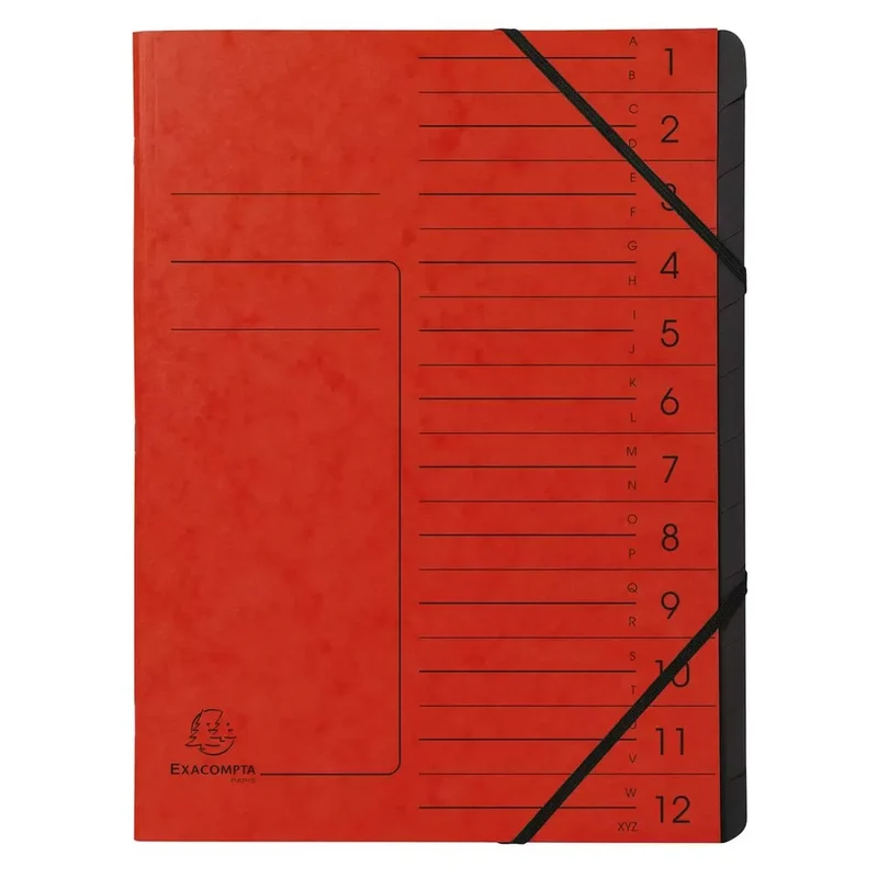 Ordnungsmappe - 12 Fächer, A4, Colorspan-Karton, rot