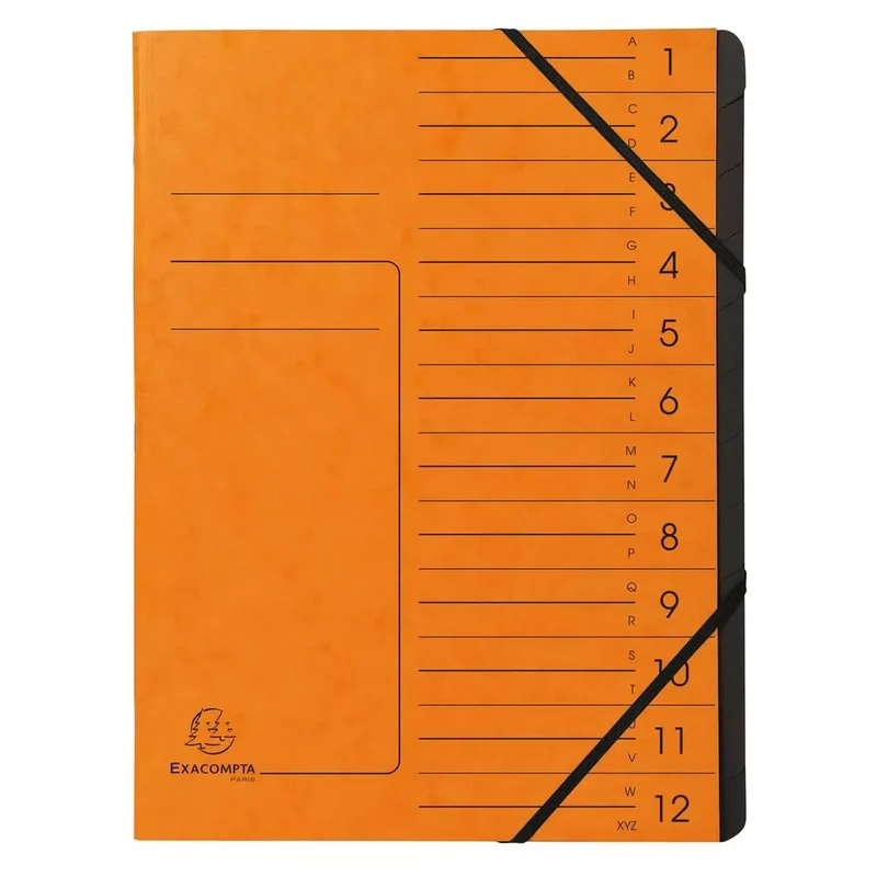 Ordnungsmappe - 12 Fächer, A4, Colorspan-Karton, orange