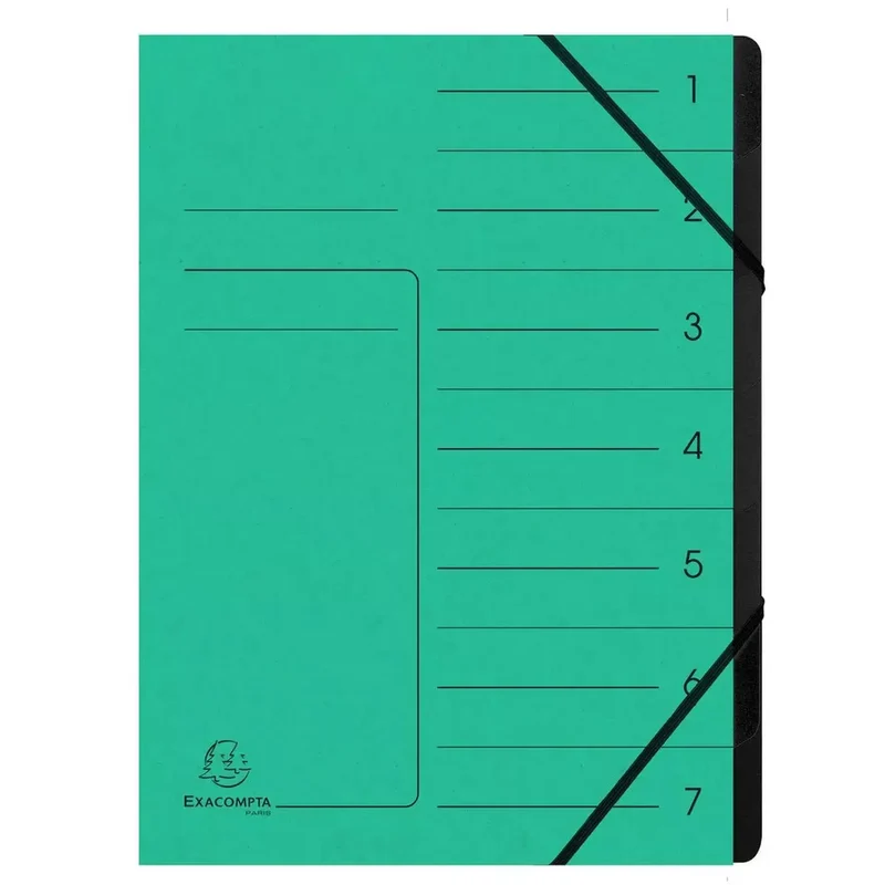 Ordnungsmappe - 7 Fächer, A4, Colorspan-Karton, grün